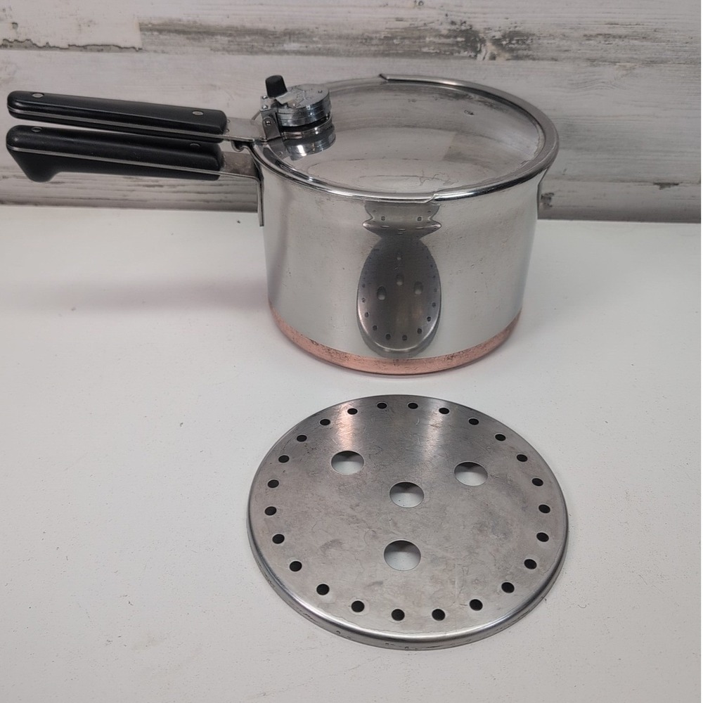 Vintage Revere Ware 4 Qt Pressure Cooker Copper Clad Stainless Steel 1801 USA